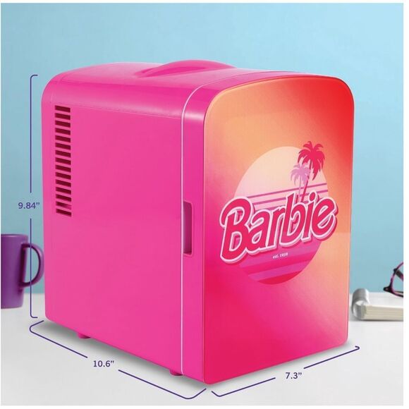 Last One Barbie Hot Pink Malibu 4L Cooler Mini Fridge with Glass Door 6 Can - Picture 3 of 13